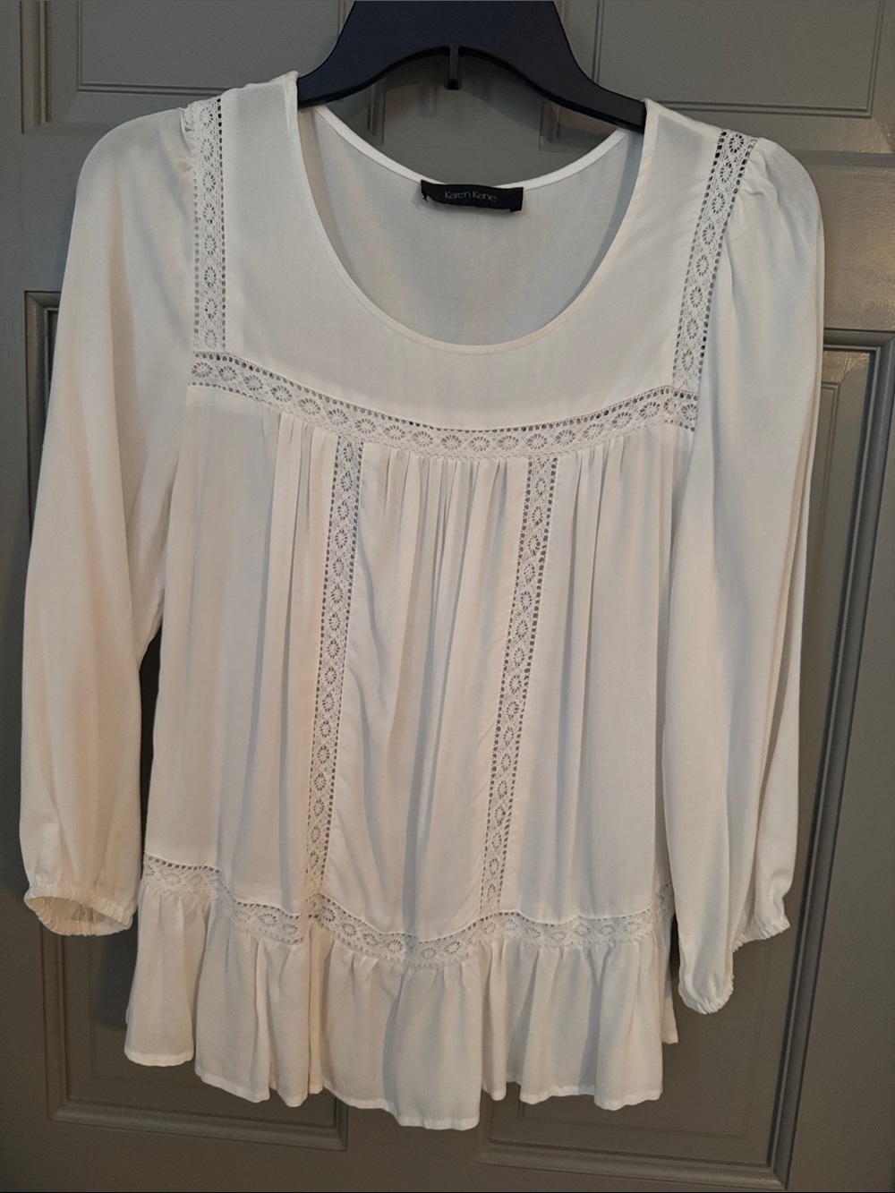 Karen Kane Ivory Lace-Trim Peasant Tunic